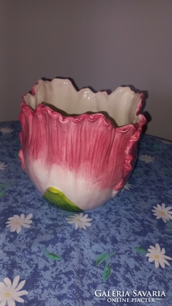 Porcelánfajansz virág formájú kaspó, márkajelzés nélküli, törés-repedés mentes