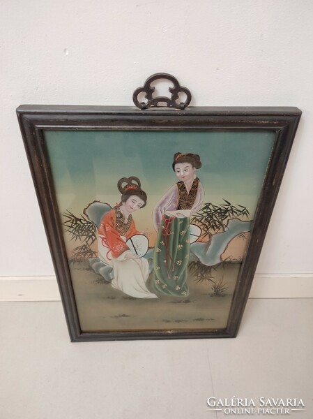 Elegant wall picture painted on antique Japanese glass in a geisha frame 419 6183