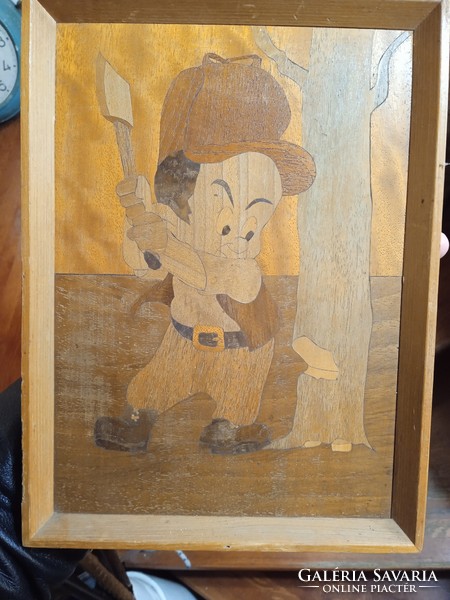 Inlaid wood picture, size 20 x 40 cm, for home decoration.