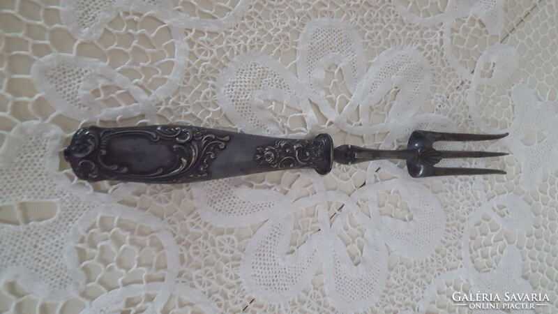 Antique, French, beautiful rose-decorated meat fork, server