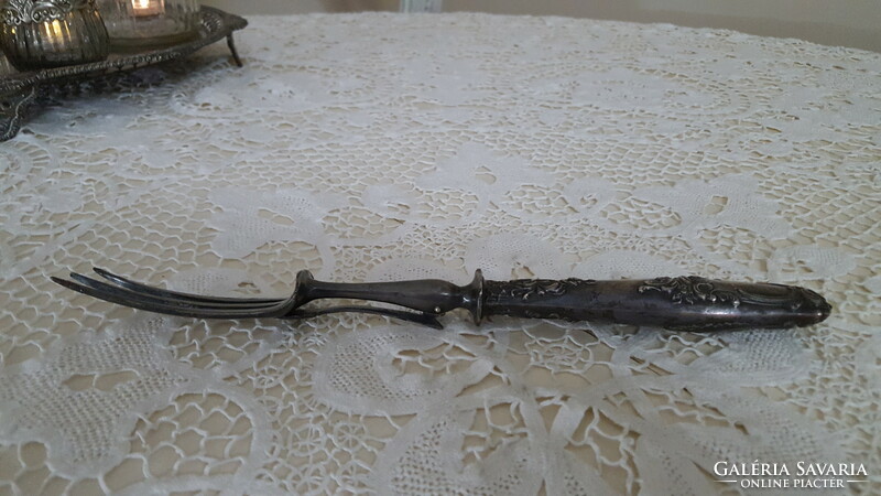 Antique, French, beautiful rose-decorated meat fork, server