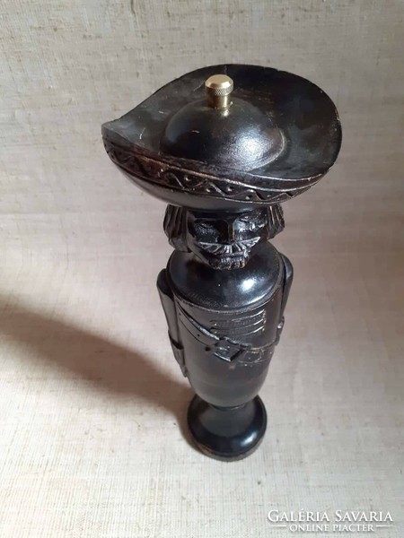 Old marked wooden unique, handmade pepper grinder
