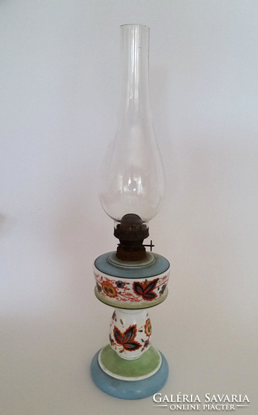 Old antique blown broken huta glass folk painted kerosene lamp vintage huta glass kerosene lamp
