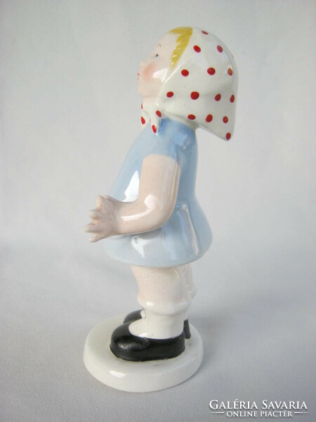 Retro ... Granite ceramic figure nipp little girl with polka dot scarf