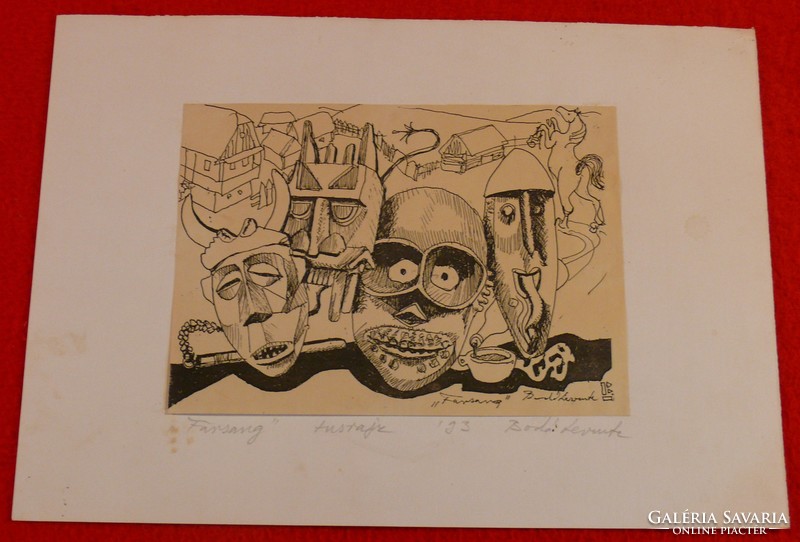 Ink drawing of carnival bodó levente