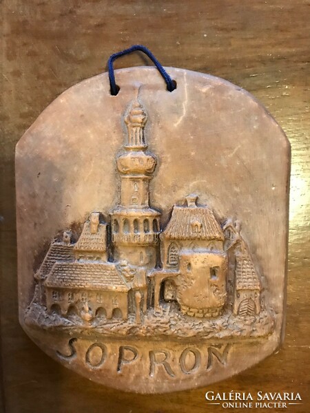 With a view of the Sopron fire tower, ceramic wall decoration. In undamaged condition. 15X12 cm