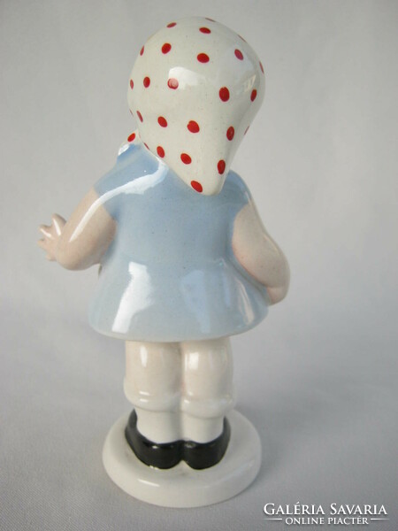 Retro ... Granite ceramic figure nipp little girl with polka dot scarf