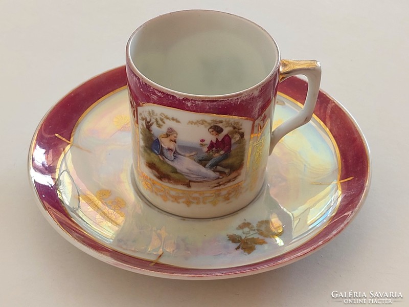 Old porcelain coffee cup eosinos scene art nouveau vintage