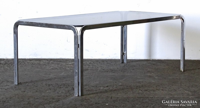 1L444 Retro mid century krómozott formatervezett üvegasztal dohányzóasztal 37 x 52 x 102 cm
