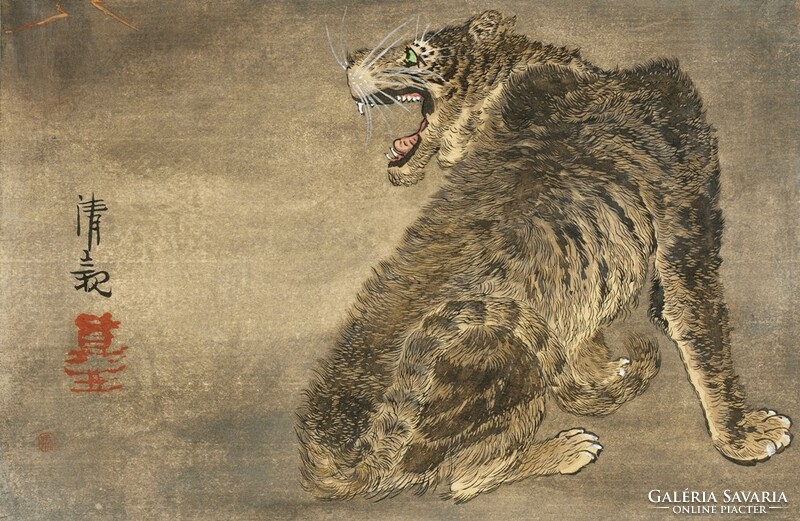 Kiyochika - tiger in lightning - canvas reprint