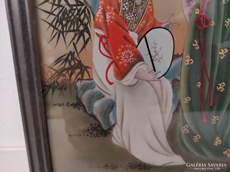 Elegant wall picture painted on antique Japanese glass in a geisha frame 419 6183
