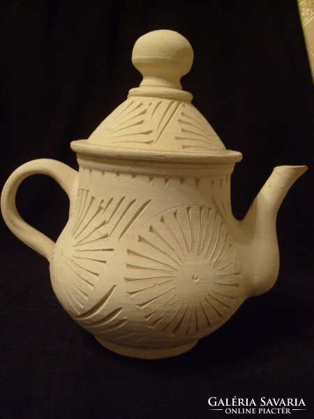 Artistic terracotta coffee-tea spout with glossy glaze inside for sale rich engraved ornate