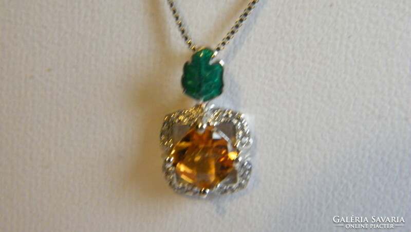 925 silver, citrine, fire enamel pendant and chain