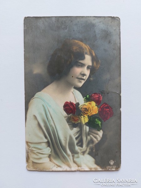 Old postcard photo postcard with lady rose