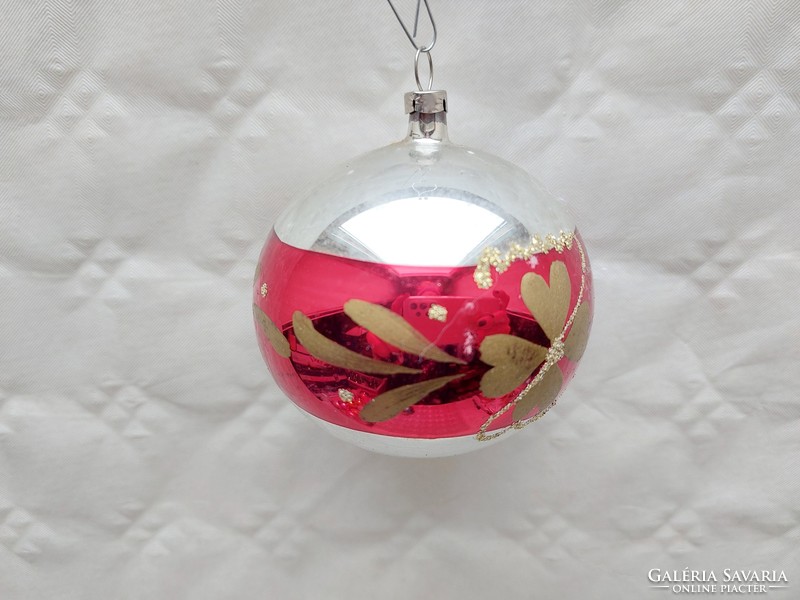 Retro üveg karácsonyfadísz régi festett lóhere mintás nagy gömb üvegdísz