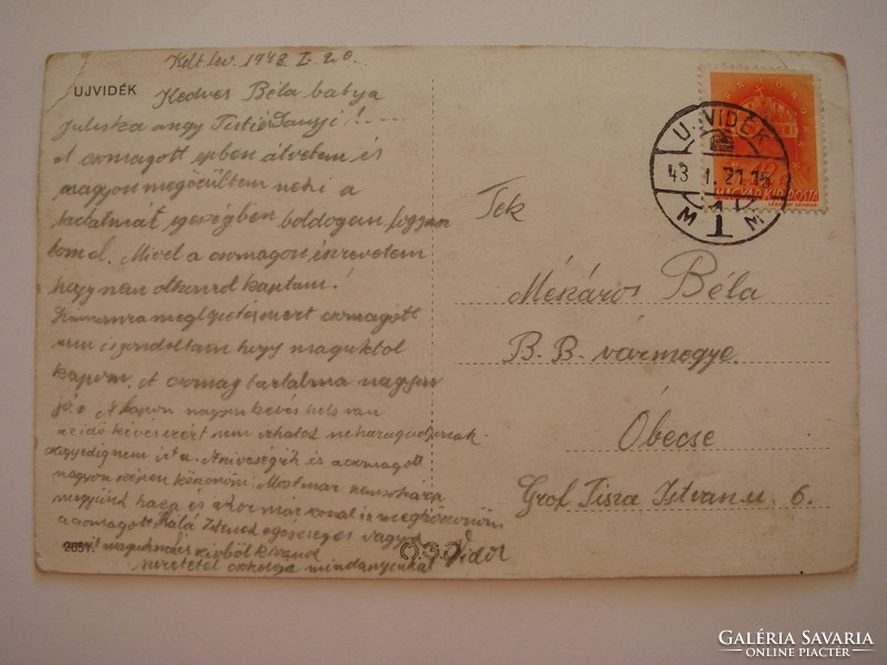 Régi képeslap 1943 Újvidék szálloda fotó levelezőlap
