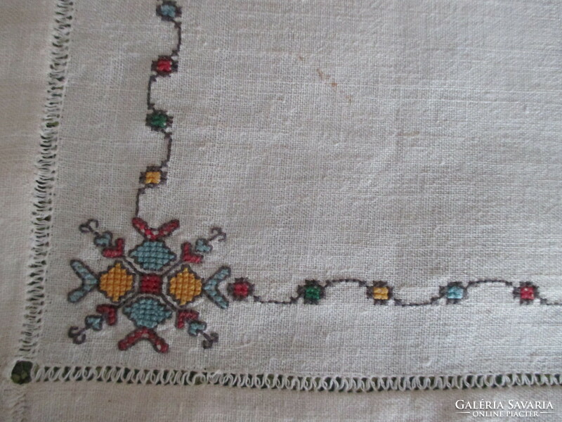 Antique cross stitch embroidered tablecloth