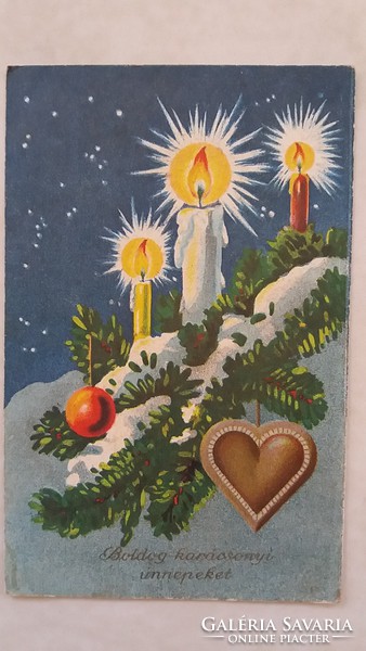 Régi karácsonyi képeslap mézeskalács mintás levelezőlap