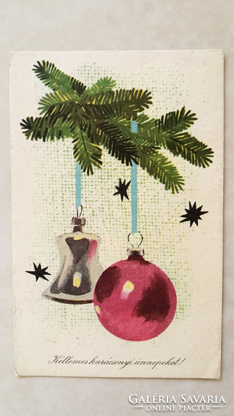 Old Christmas postcard with pine branch pattern