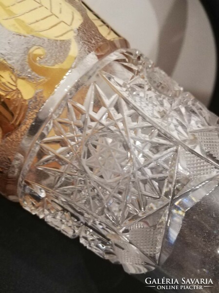 Nagy cseh Ólomkristály üvegváza, gazdagon csiszolt, mesés darab 27 cm 2 kg