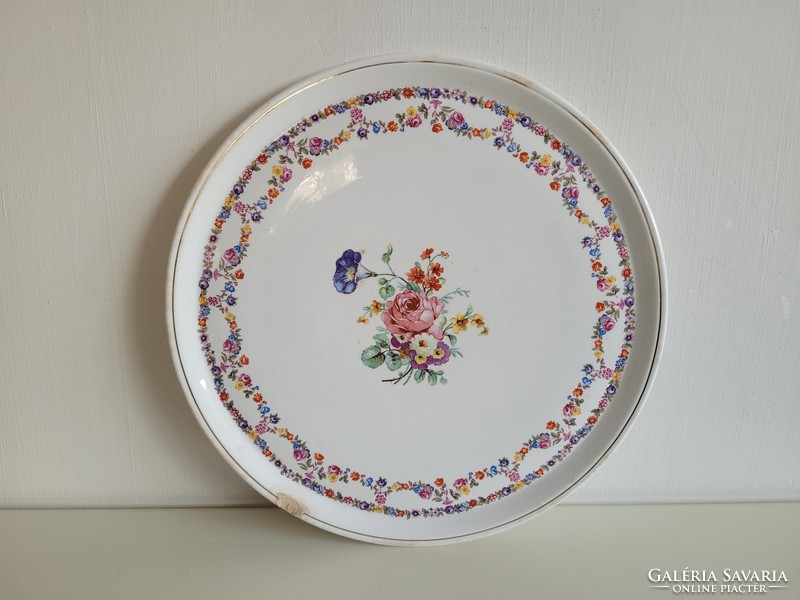 Old granite large size 31 cm bowl flower garland pattern rose tray plate