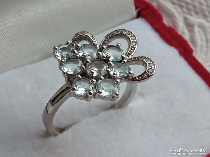 Aquamarine 925 silver ring 52