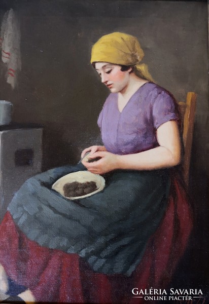 Fk/272 - id. Béla Czene - potato peeling girl