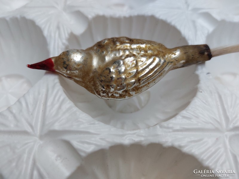 Old glass Christmas tree ornament red beaked bird glass ornament
