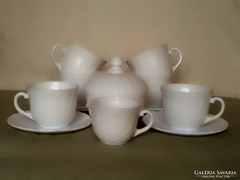 Set of 6 vintage Arcopal France Trianon white swirl milk glass tea cup saucer