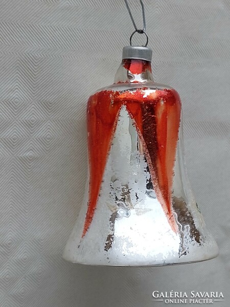 Old glass Christmas tree ornament silver red bell bell glass ornament