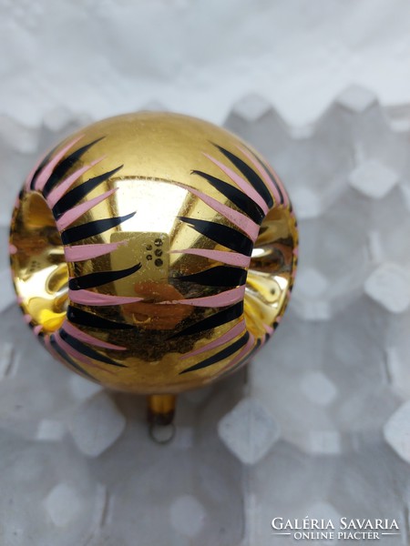 Retro glass Christmas tree ornament old painted big gold sphere 1 pc