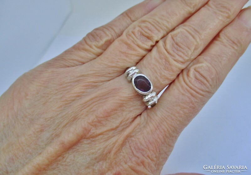 Beautiful old silver ring with amethyst stone