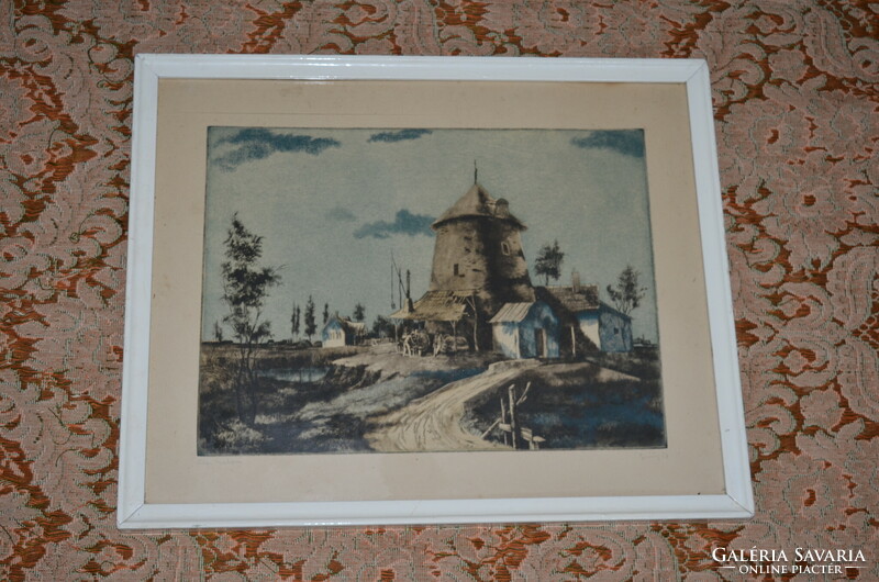 Greek relief: old mill etching