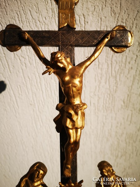 I'm down. Antique baroque rococo style home altar, Jesus Christ wooden cross, crucifix, holy trinity