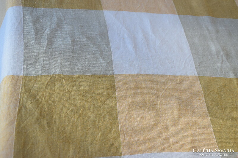 Old checkered large linen tablecloth tablecloth 164 x 132
