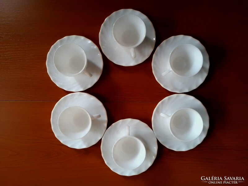 Set of 6 vintage Arcopal France Trianon milk glass white swirl espresso cup and saucer