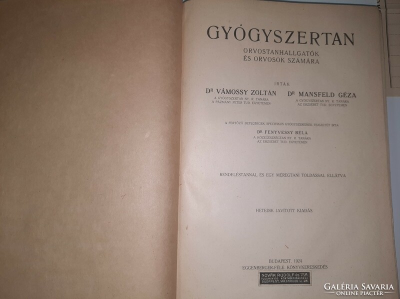 Gyógyszertan 1924.  8900.-Ft