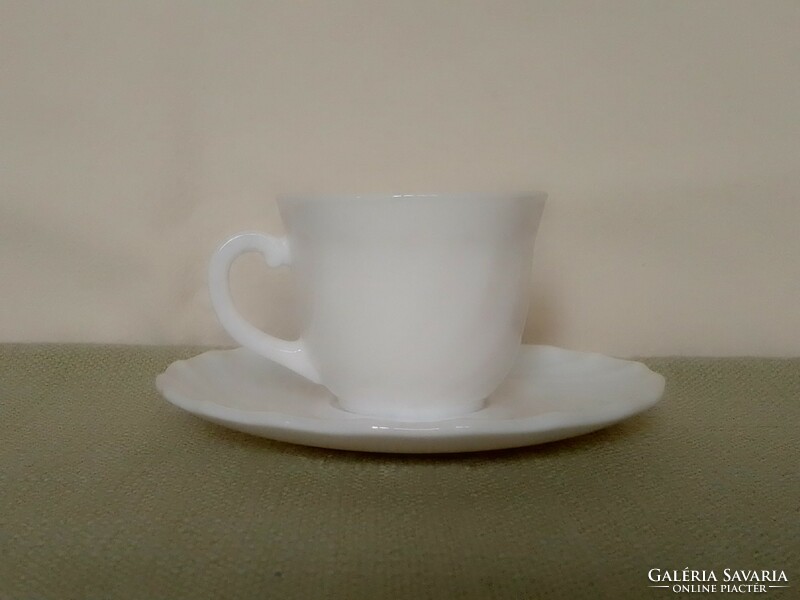 Set of 6 vintage Arcopal France Trianon milk glass white swirl espresso cup and saucer