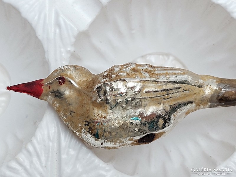 Old glass Christmas tree ornament red beaked bird glass ornament