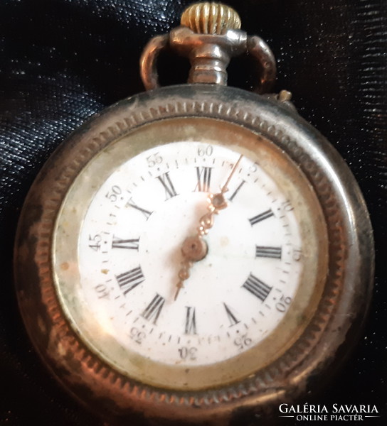 Antique silver women's double lid pocket watch