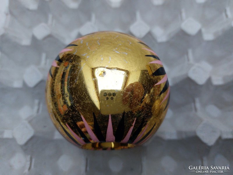 Retro glass Christmas tree ornament old painted big gold sphere 1 pc