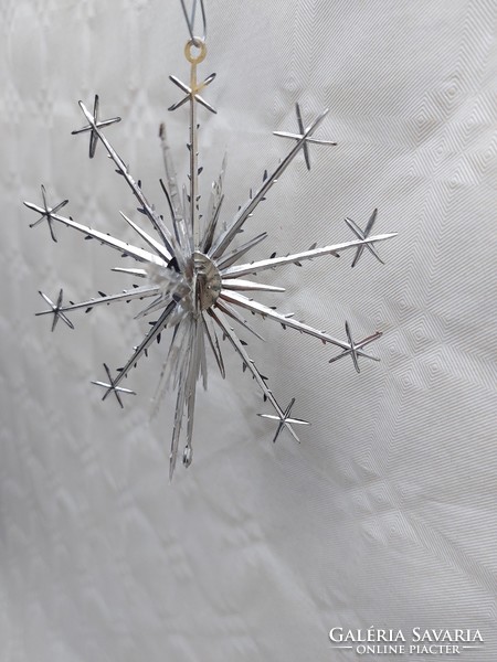 Régi karácsonyfadísz retro műanyag ezüst csillag csengő 2 db