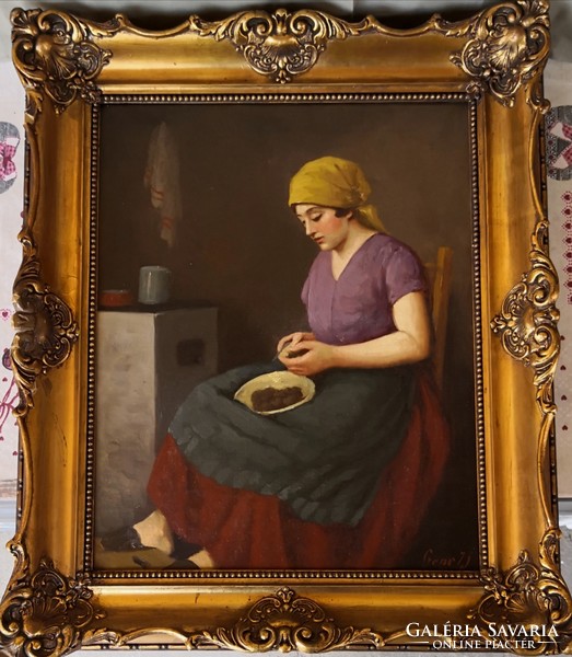 Fk/272 - id. Béla Czene - potato peeling girl