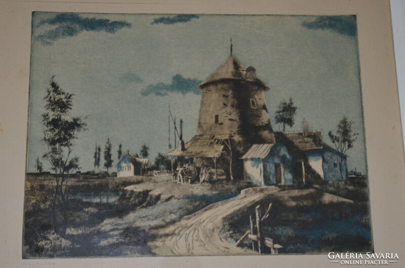 Greek relief: old mill etching