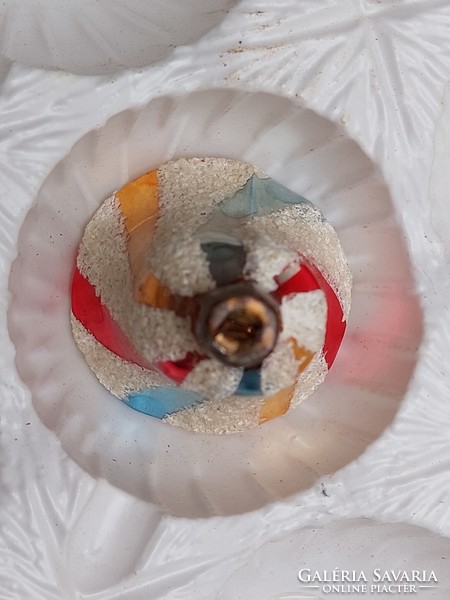 Old glass Christmas tree ornament snowy bell colorful striped bell glass ornament