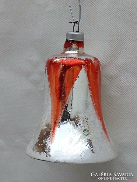 Old glass Christmas tree ornament silver red bell bell glass ornament