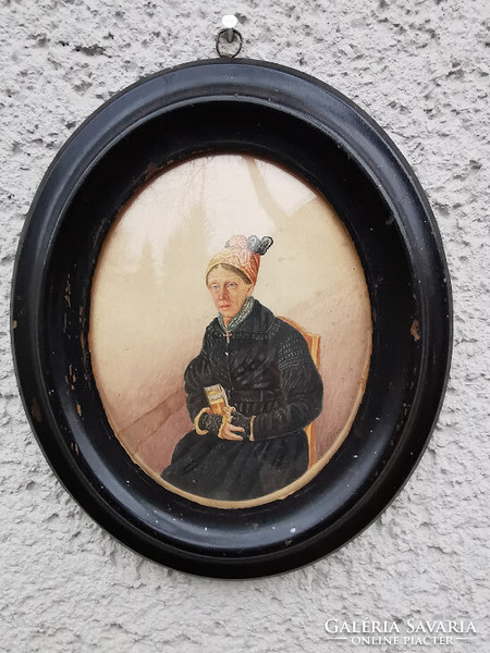 Old photo, watercolor, original Biedermeier frame