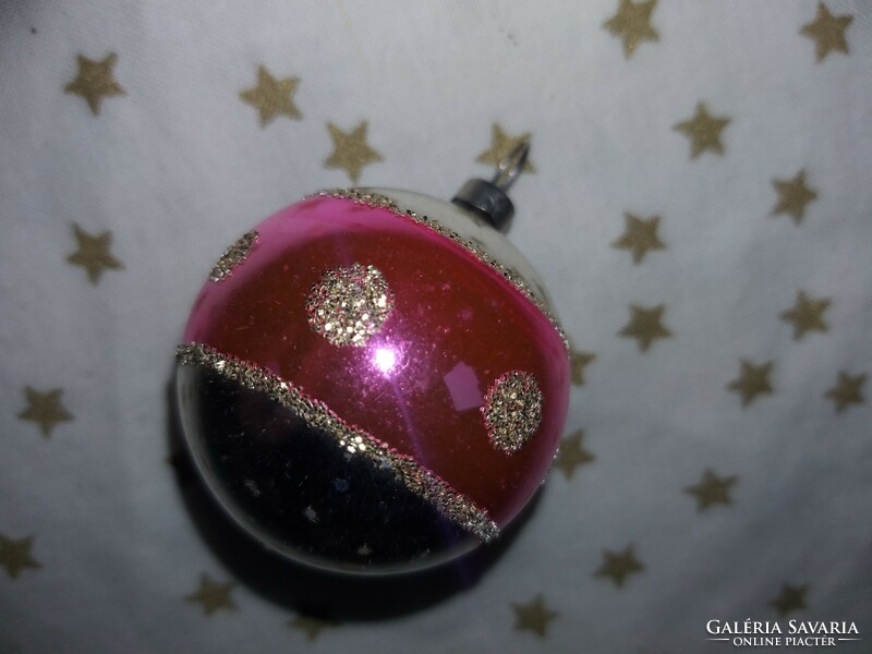Retro üveg ezüst rózsaszínű gömb Karácsonyfadísz