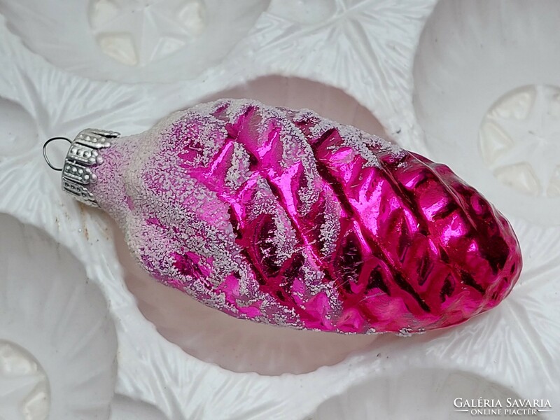 Régi üveg karácsonyfadísz pink havas toboz üvegdísz