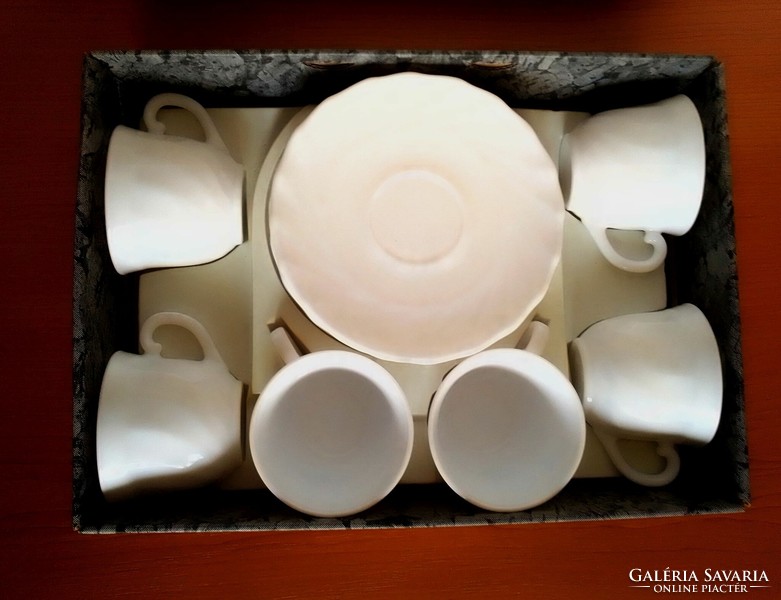 6 személyes retro francia Arcopal fehér tejüveg kávés mokkás készlet dobozában hibátlan újszerű